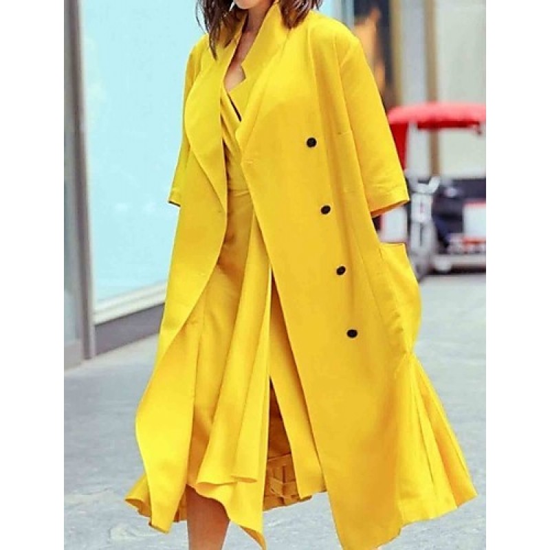 ACGCUL Boutique S Going out / Daily /Street chic / SophisticatedCoat,Solid Peaked Lapel Long Sleeve Winter Yellow