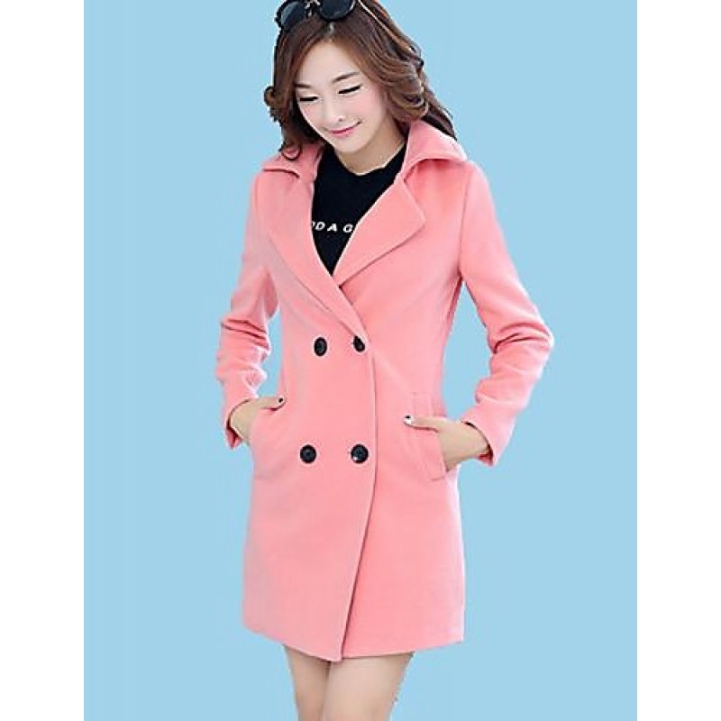 ACGCUL Women's Coat,Solid Long Sleeve Winter Pink / Red / Green Wool Medium