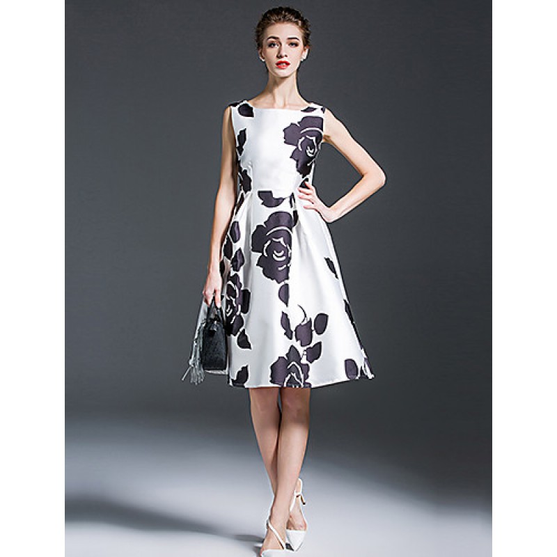 ACGCUL Women's Vintage Floral A Line Dress,Round Neck Knee-length Polyester