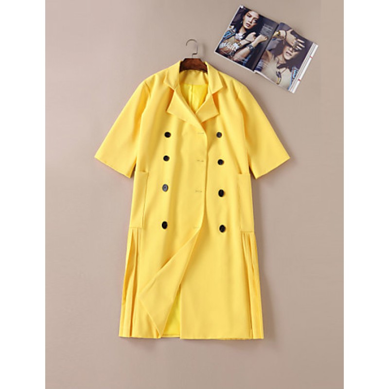 ACGCUL Boutique S Going out / Daily /Street chic / SophisticatedCoat,Solid Peaked Lapel Long Sleeve Winter Yellow