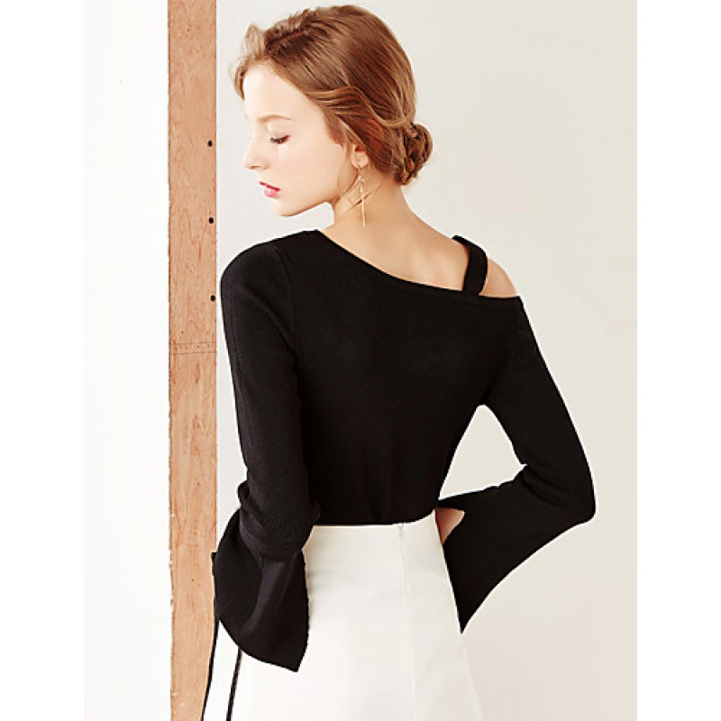 ACGCUL Women's Formal / Work Sexy / Simple All Seasons BlouseSolid One Shoulder Long Sleeve White / Black /