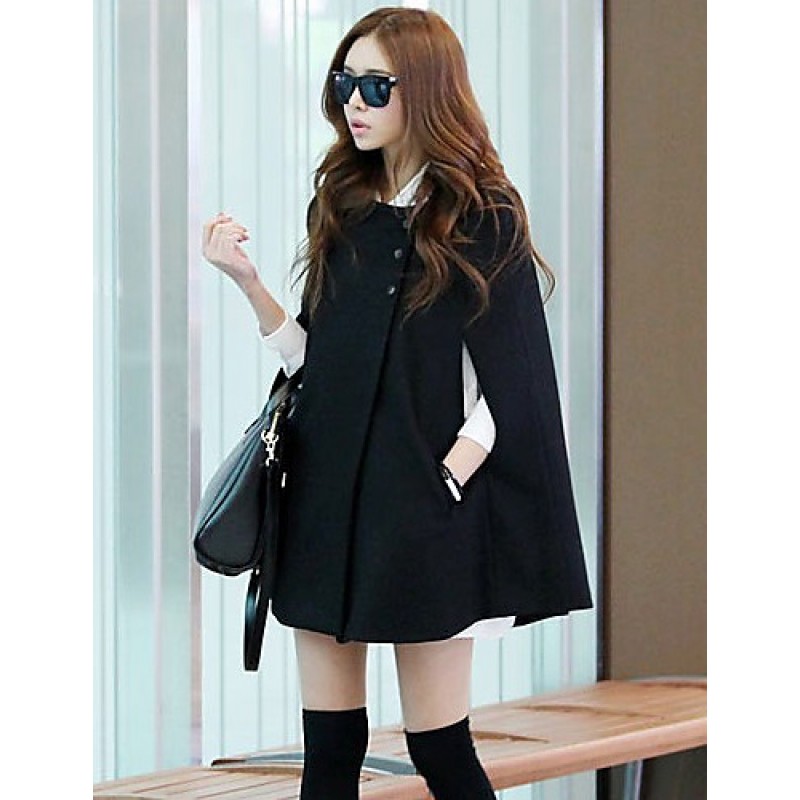 ACGCUL WinterWomen's Solid Color Black Coats & Jackets , Sexy / Casual / Work Cowl Long Sleeve