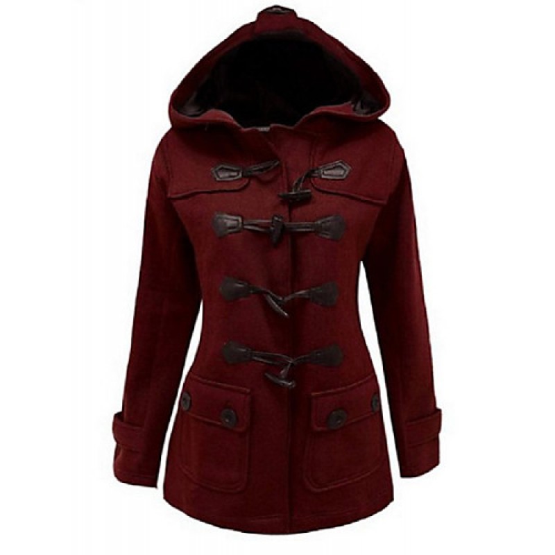 ACGCUL Women's Vintage Coat,Solid Hooded Long Sleeve Winter Red / Black / Gray Cotton Thick