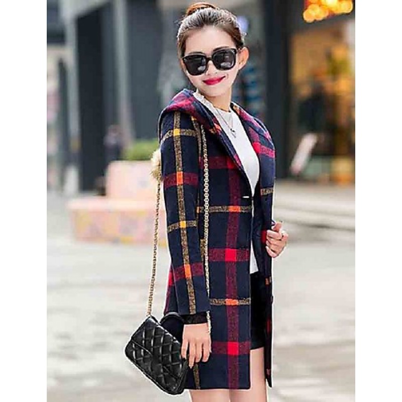 ACGCUL Women's Going out Cute Preppy Style Coat,Plaid Hooded Long Sleeve Winter Blue