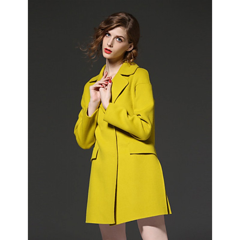 ACGCUL  Women's Going out Simple Notch Lapel Long Sleeve Fall / Winter Yellow Wool / Polyester Medium