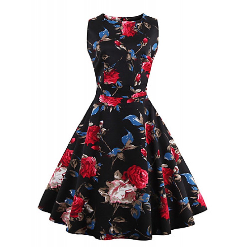 ACGCUL Womens Elegant Printed Vintage Style Swing Rockabilly Party Dress