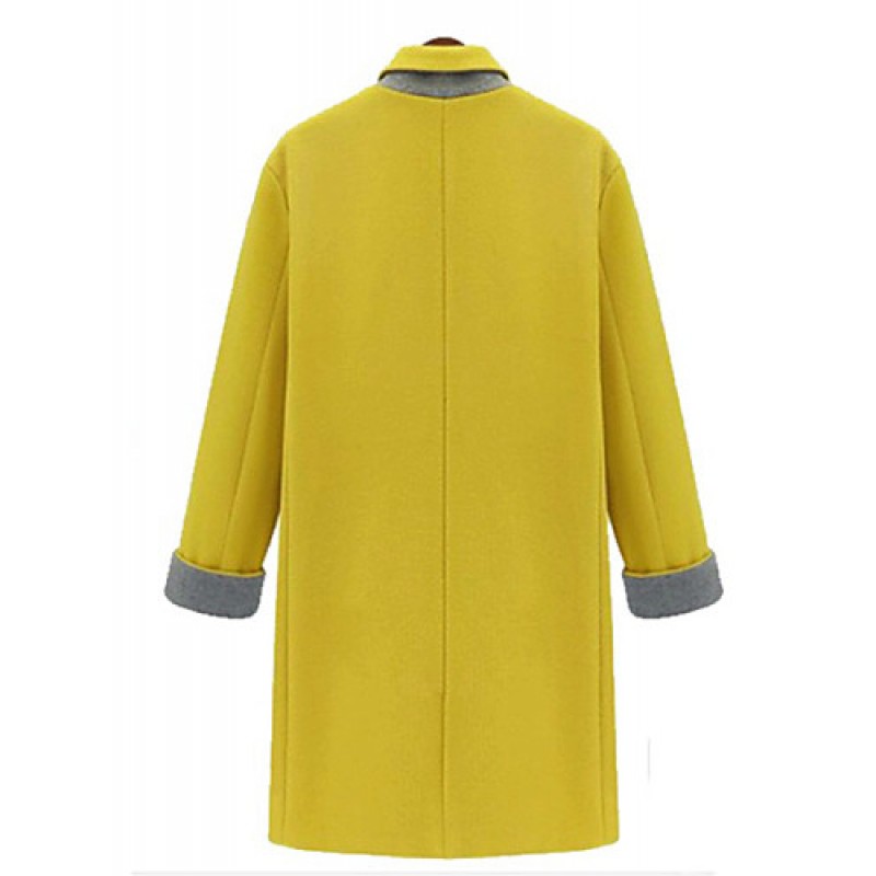 ACGCUL Women's Casual/Daily Simple Coat,Solid Stand Long Sleeve Winter Blue / Yellow Others Thick