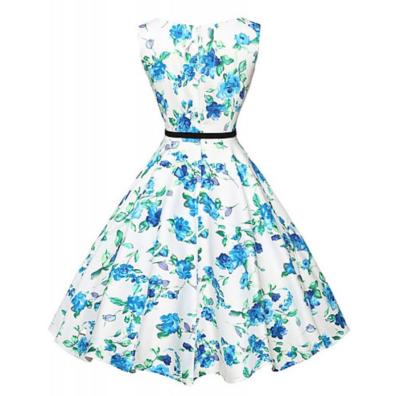 ACGCUL Women's Sexy / Vintage Floral A Line / Skater Dress,Round Neck Knee-length Polyester