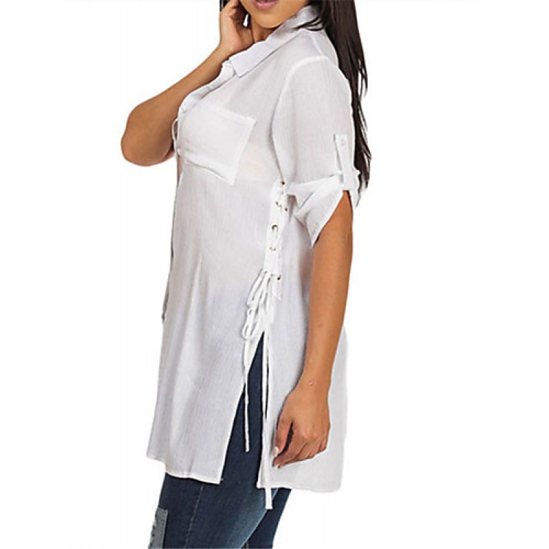 ACGCUL Women's White Button up Tunic Shirt with Lace up Sides