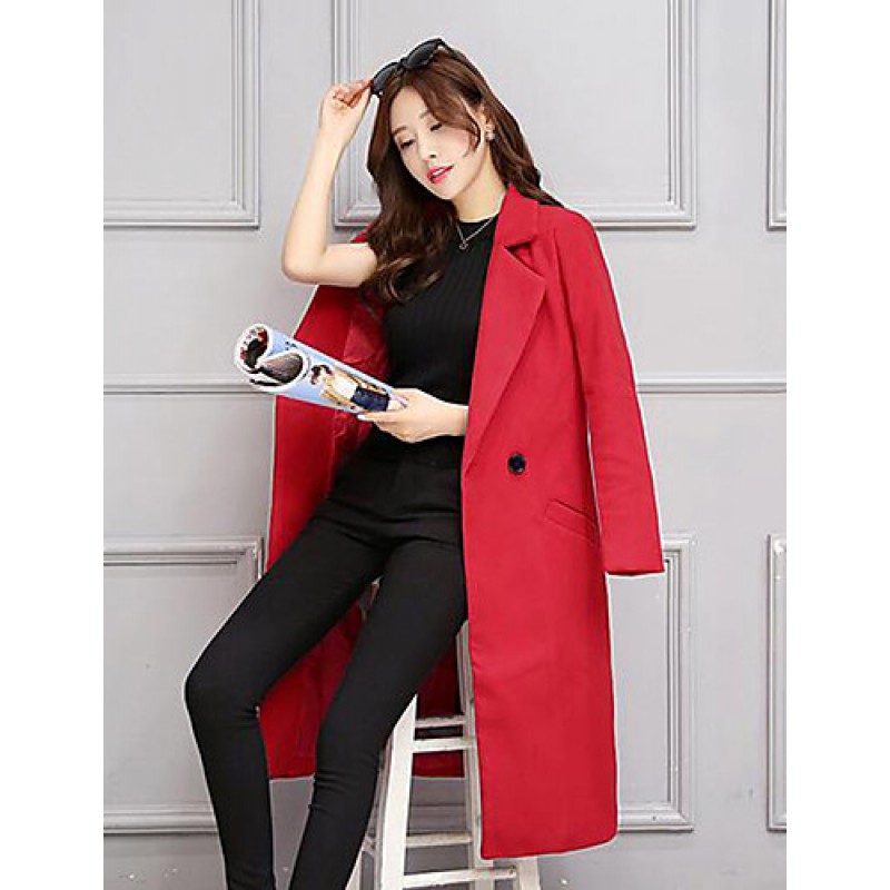 ACGCUL Women's Casual/Daily Simple Slim Large Size Coat,Solid Notch Lapel Long Sleeve Winter