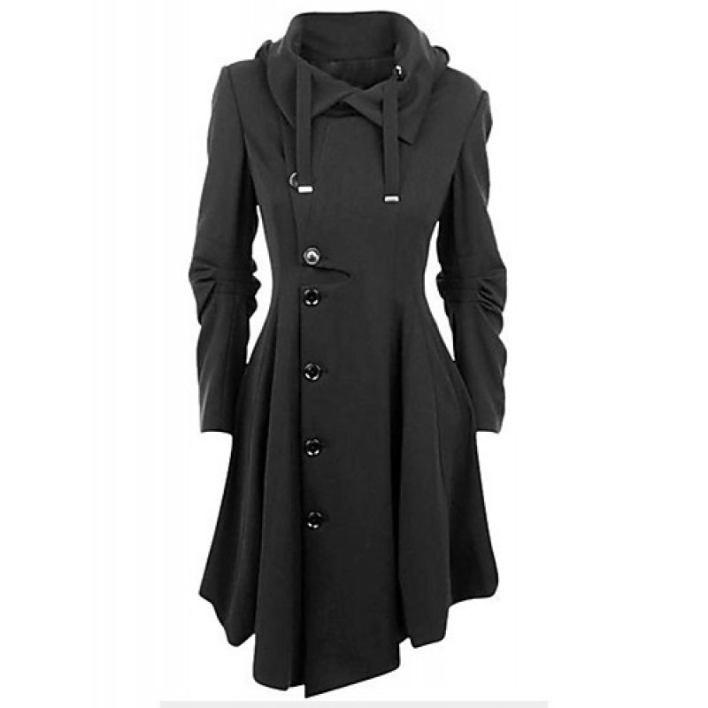 ACGCUL Women's Casual/Daily Simple / Street chic Coat,Solid Shirt Collar Long Sleeve Winter Black Cotton Medium