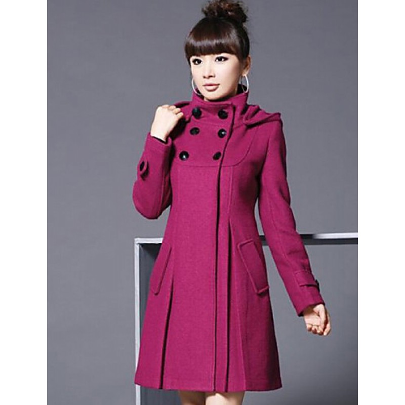 ACGCUL Women's Coat,Solid Long Sleeve Winter Blue / Pink / Black / Gray Wool / Cotton / Others Thick