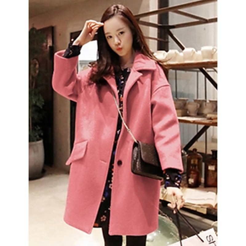 ACGCUL Women's Casual/Daily Simple Coat,Solid Shirt Collar Long Sleeve Winter Blue / Pink / Yellow Wool Thick