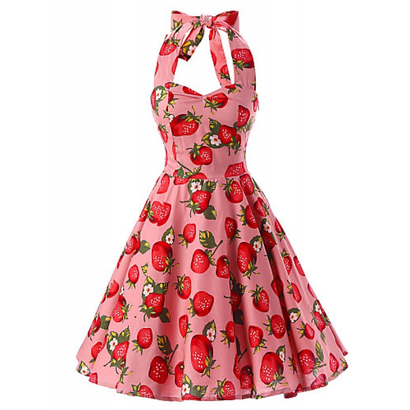 ACGCUL Women's Pink Strawberry Pattern Floral Dres...