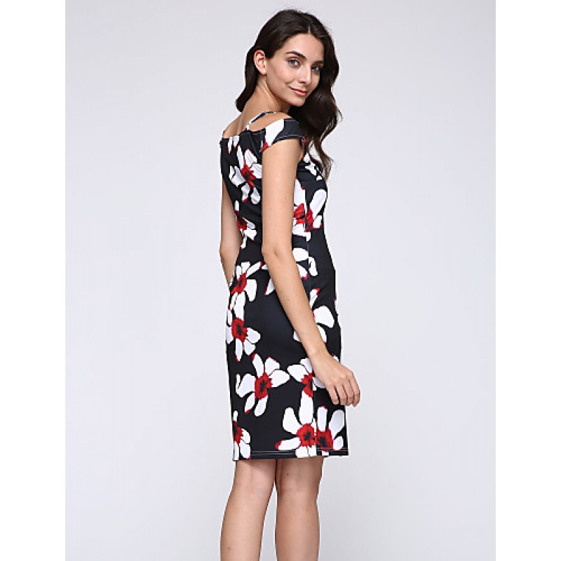 ACGCUL Women's Sexy Floral Bodycon Dress , V Neck Knee-length Cotton / Polyester