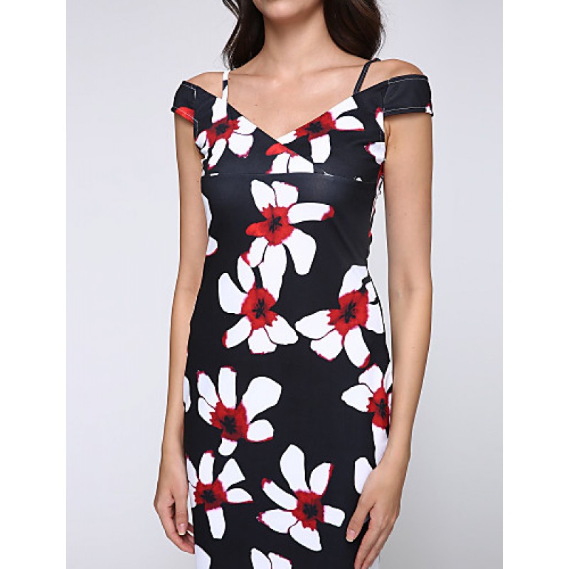 ACGCUL Women's Sexy Floral Bodycon Dress , V Neck Knee-length Cotton / Polyester