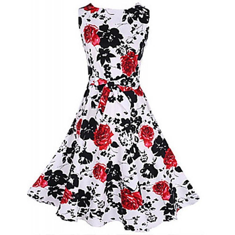 ACGCUL Women's Vintage/Party/Plus Sizes Flower Print 1950's Prom SwingDress (Polyester/Cotton Blends)