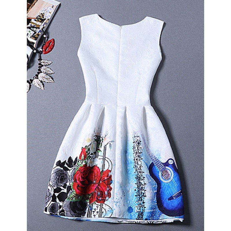 ACGCUL Women's Cute Print A Line Dress,Round Neck Mini Polyester