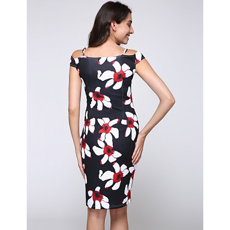 ACGCUL Women's Sexy Floral Bodycon Dress , V Neck Knee-length Cotton / Polyester