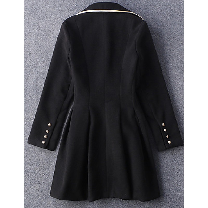 ACGCUL  Women's Going out Vintage Coat,Solid Notch Lapel Long Sleeve Winter Black Wool Opaque