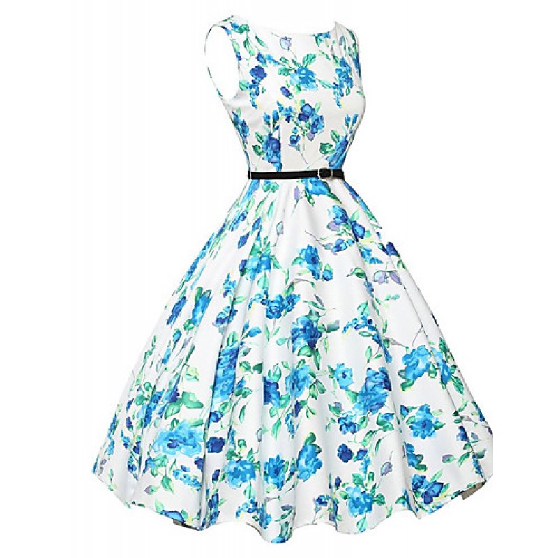 ACGCUL Women's Sexy / Vintage Floral A Line / Skater Dress,Round Neck Knee-length Polyester