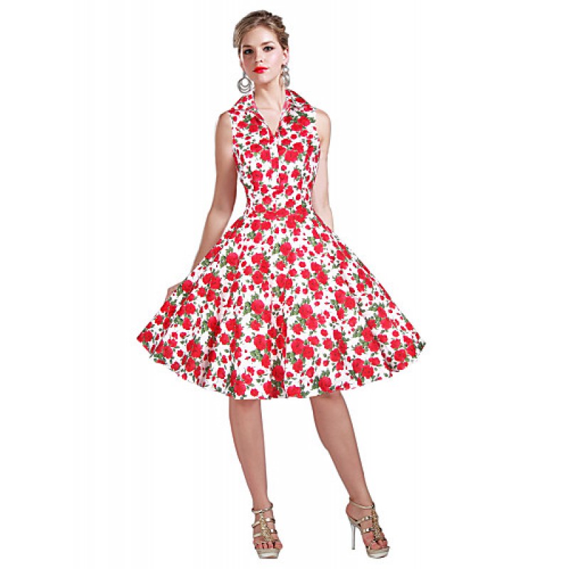 ACGCUL  Women's 50s VTG Retro Floral Rockabilly Hepburn Pinup Cos Party Swing Dress 530