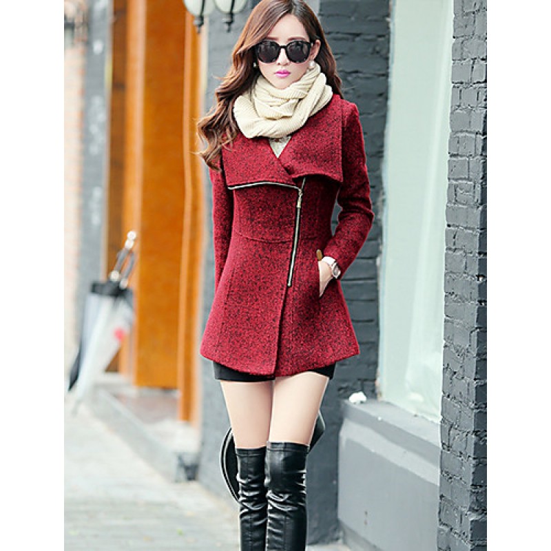 ACGCUL Women's Coat,Solid Long Sleeve Winter Red / Gray Wool / Others Thick