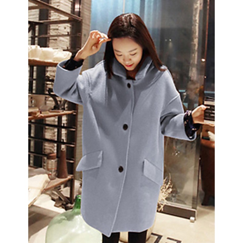 ACGCUL Women's Casual/Daily Simple Coat,Solid Shirt Collar Long Sleeve Winter Blue / Pink / Yellow Wool Thick