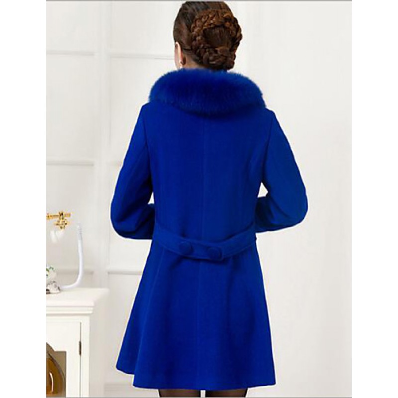 ACGCUL Women's Plus Size Coat,Solid Shirt Collar Long Sleeve Winter Blue / Black Wool / Others Thick