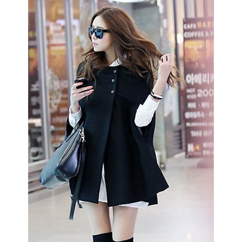 ACGCUL WinterWomen's Solid Color Black Coats & Jackets , Sexy / Casual / Work Cowl Long Sleeve