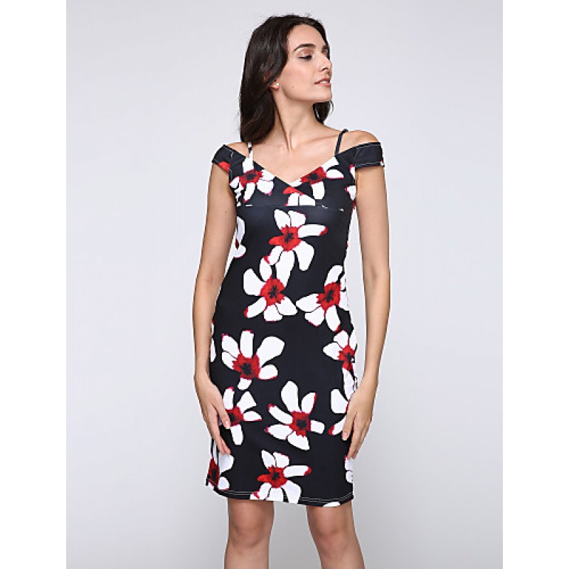 ACGCUL Women's Sexy Floral Bodycon Dress , V Neck Knee-length Cotton / Polyester