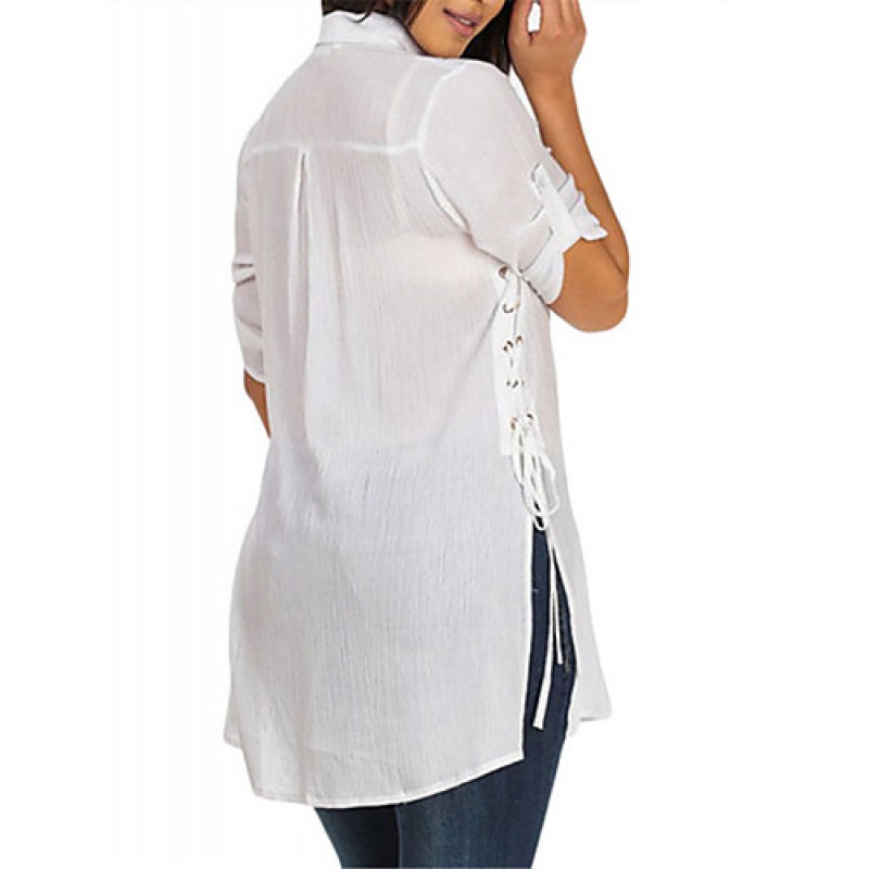 ACGCUL Women's White Button up Tunic Shirt with Lace up Sides