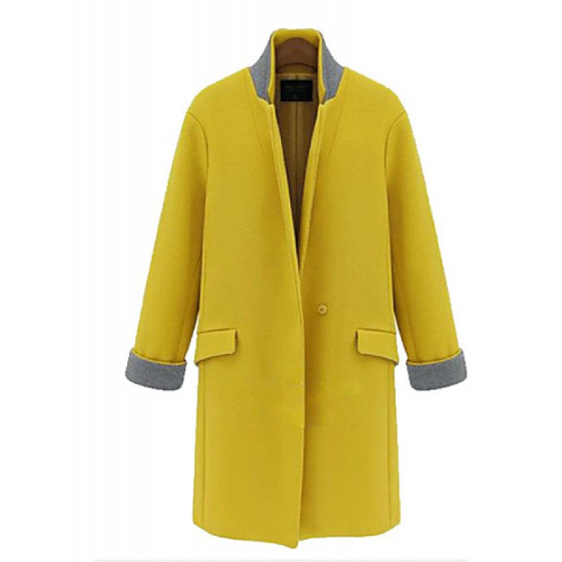 ACGCUL Women's Casual/Daily Simple Coat,Solid Stand Long Sleeve Winter Blue / Yellow Others Thick