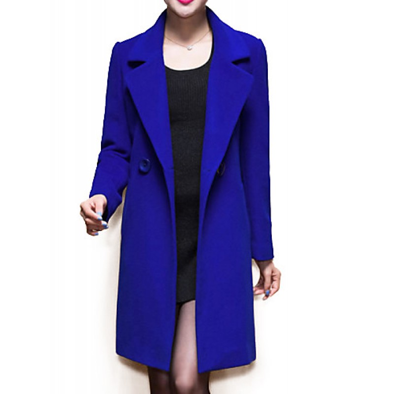 ACGCUL Women's Coat,Solid / Patchwork Peaked Lapel Long Sleeve Winter Blue / Black / Yellow Wool / Others Thick