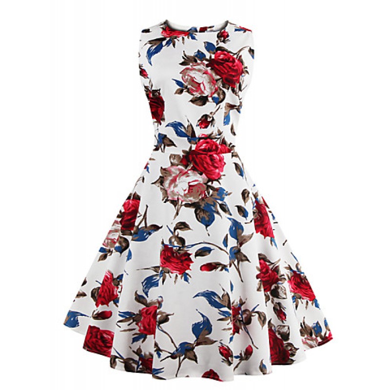 ACGCUL Womens Elegant Printed Vintage Style Swing Rockabilly Party Dress