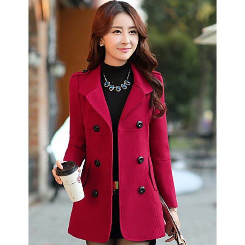 ACGCUL Women's Vintage Coat,Solid Shirt Collar Long Sleeve Winter Blue / Red / Yellow Wool / Cotton / Others Thick