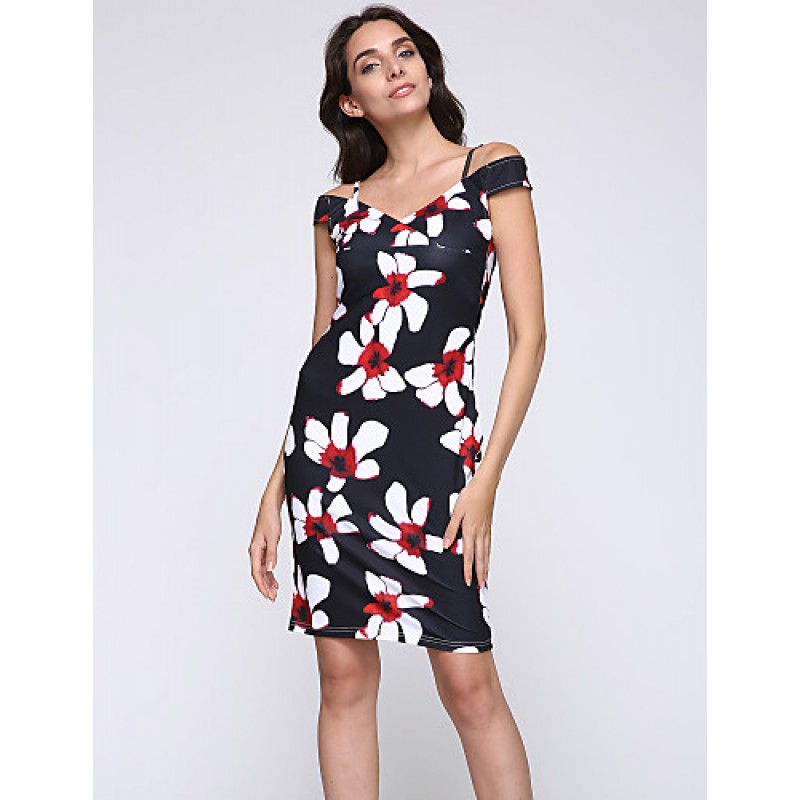 ACGCUL Women's Sexy Floral Bodycon Dress , V Neck Knee-length Cotton / Polyester