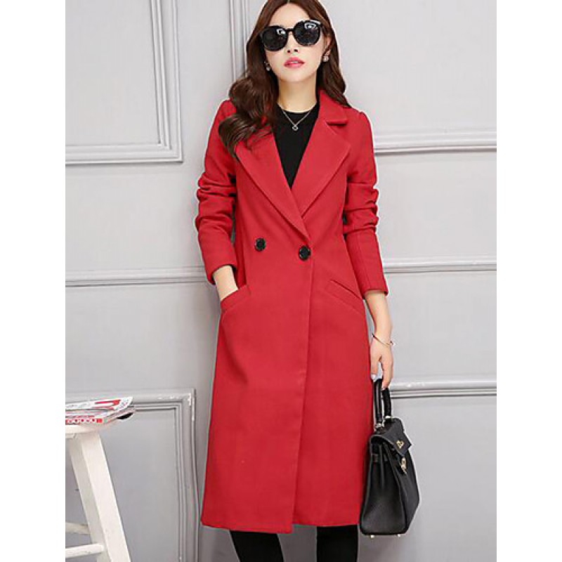 ACGCUL Women's Casual/Daily Simple Slim Large Size Coat,Solid Notch Lapel Long Sleeve Winter