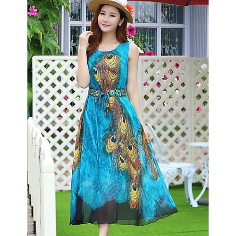 ACGCUL Women's Round Neck Embroidery Dress , Chiff...