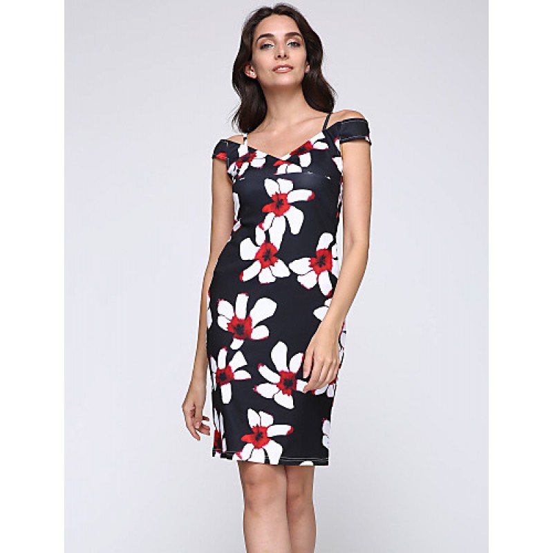 ACGCUL Women's Sexy Floral Bodycon Dress , V Neck Knee-length Cotton / Polyester