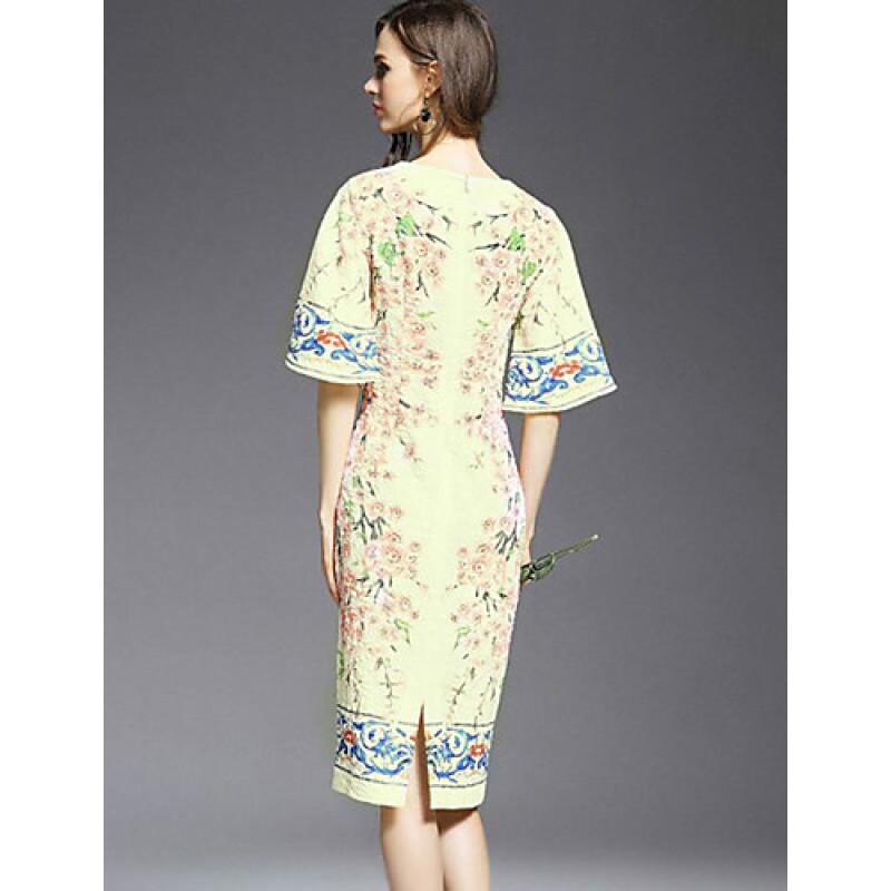 ACGCUL Casual/Daily Simple Sheath Dress,Print Round Neck Knee-length ? Length Sleeve White Others Summer Mid Rise