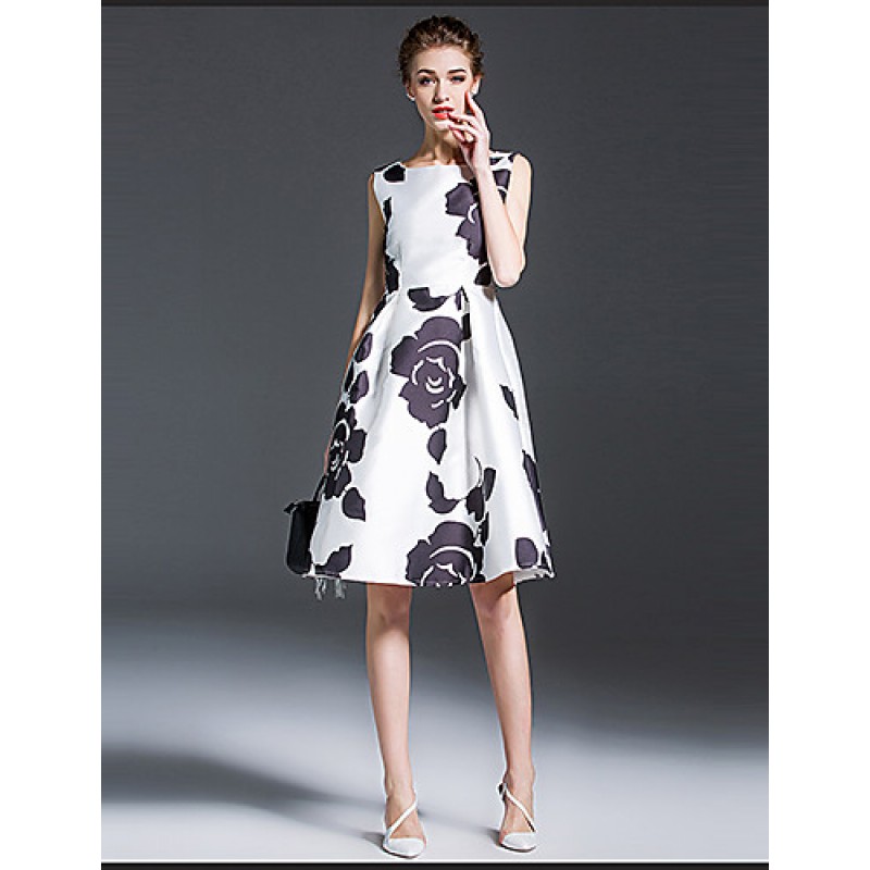 ACGCUL Women's Vintage Floral A Line Dress,Round Neck Knee-length Polyester