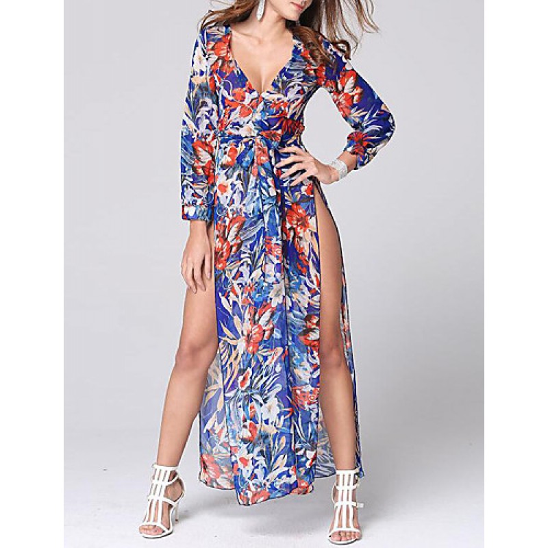 ACGCUL Women's Sexy Beach Casual Night Club Party Print Maxi Dress with Belt