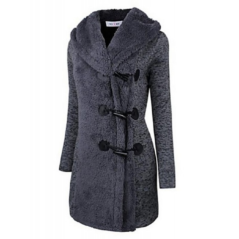 ACGCUL Women's Going out / Casual/Daily /Street chic / Chinoiserie Coat,Solid V Neck Long Sleeve Winter Blue BN0889