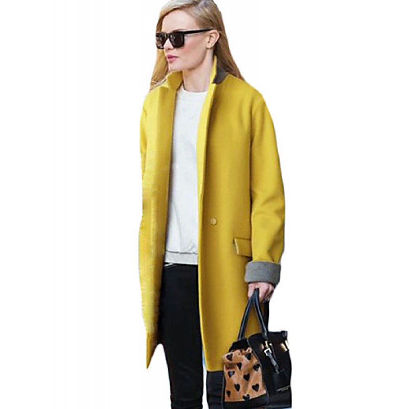 ACGCUL Women's Casual/Daily Simple Coat,Solid Stand Long Sleeve Winter Blue / Yellow Others Thick