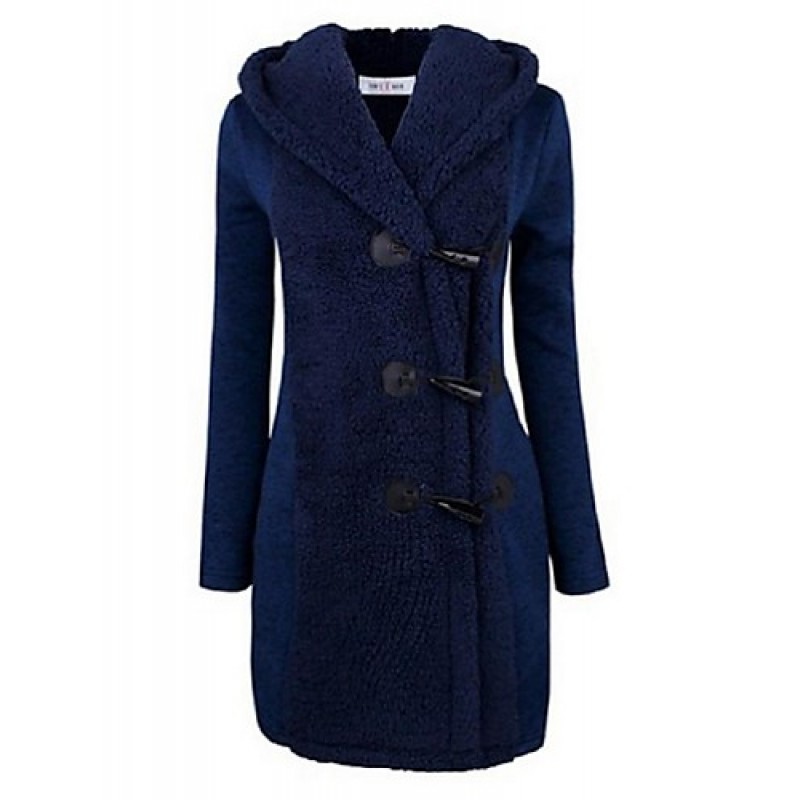 ACGCUL Women's Going out / Casual/Daily /Street chic / Chinoiserie Coat,Solid V Neck Long Sleeve Winter Blue BN0889