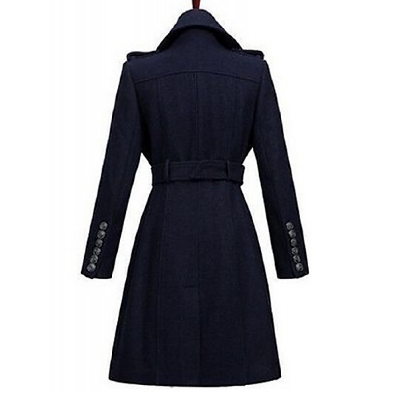 ACGCUL Women's Formal Simple Coat,Solid Shirt Collar Long Sleeve Winter Blue / Black Wool Thick