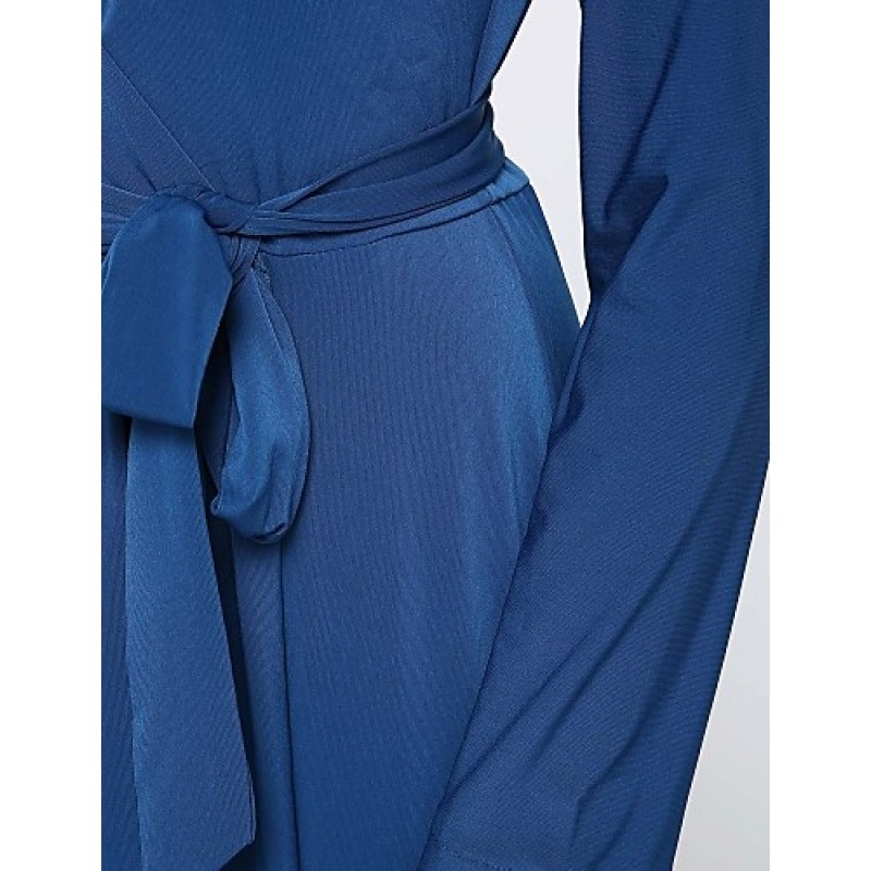 ACGCUL Women's Party/Cocktail Plus Size Plus Size Dress,Solid V Neck Midi Long Sleeve Blue Spandex Fall