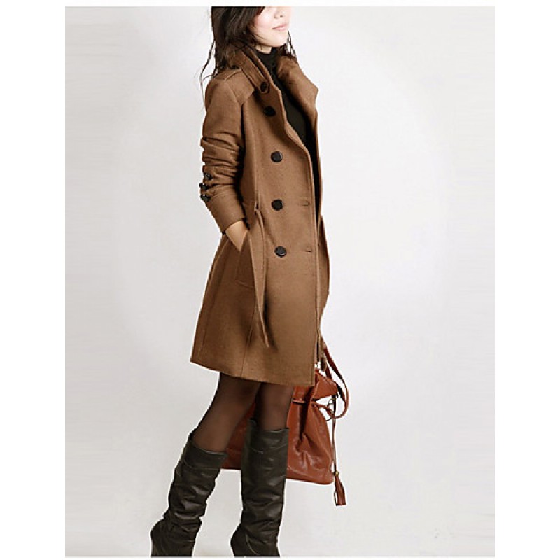 ACGCUL New WomenWoolen Coat Winter Slim Double Breasted Overcoat Winter Coats Long Outerwear for Women