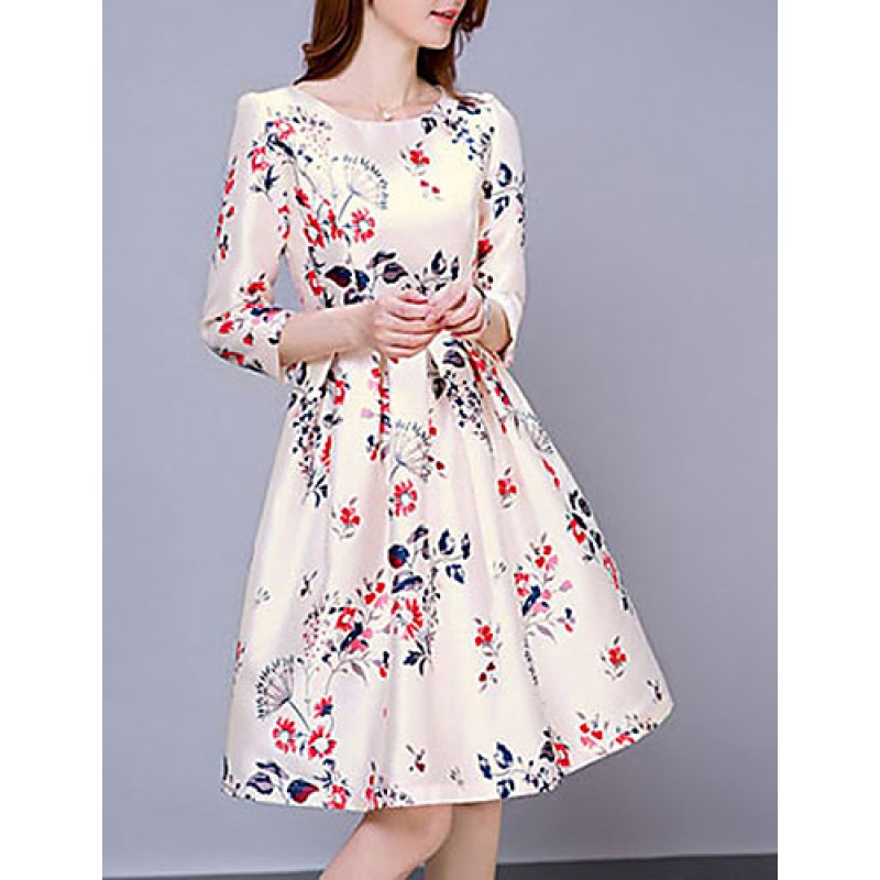 ACGCUL Women's Vintage Print Sheath Dress,Round Neck Knee-length Polyester